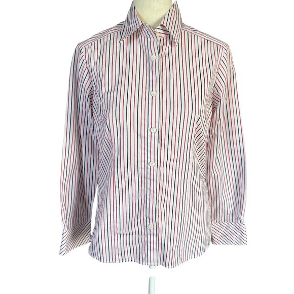 Pendleton Petite 4 red white blue striped long sleeve collared button down shirt - Picture 1 of 9